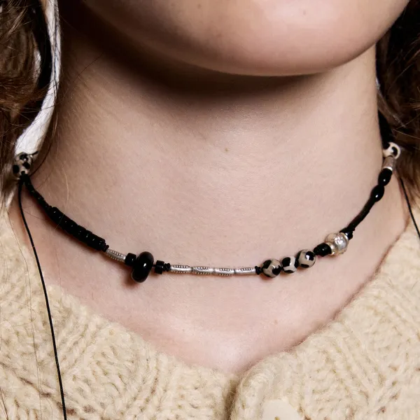 [silver] taber necklace-black