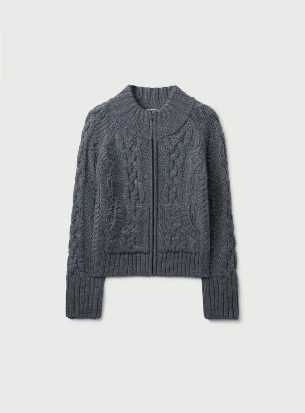 SOFT CABLE ZIP UP KNIT - GRAY
