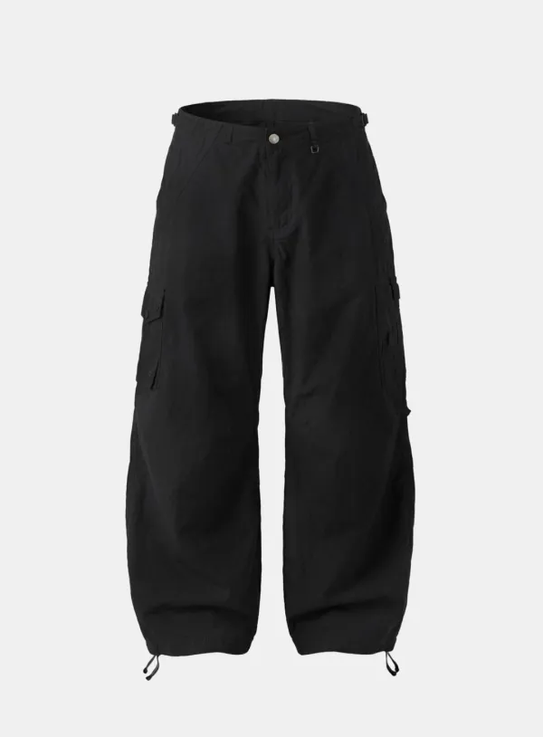 [w-pts26-080] Contour Curved Fit Cargo Pants - Black