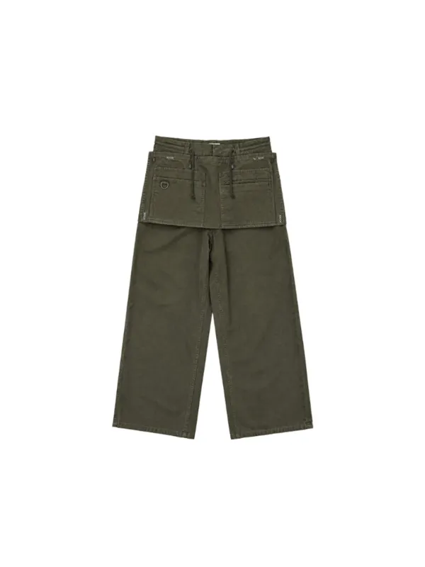 Embroidered Apron Pants Khaki_F263PT15