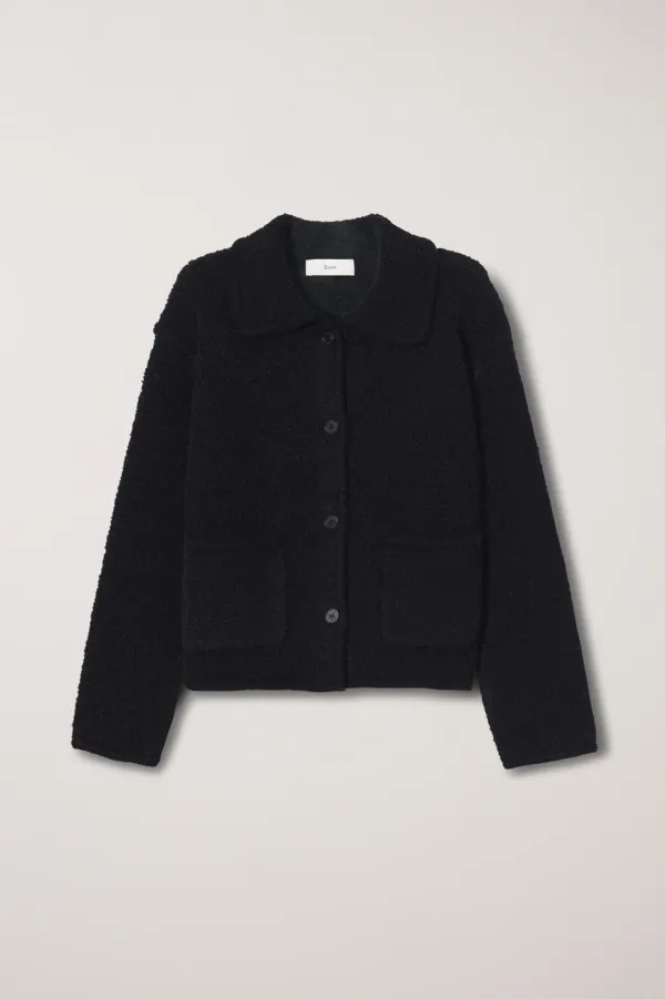 UNISEX COLLARED KNIT JACKET BLACK