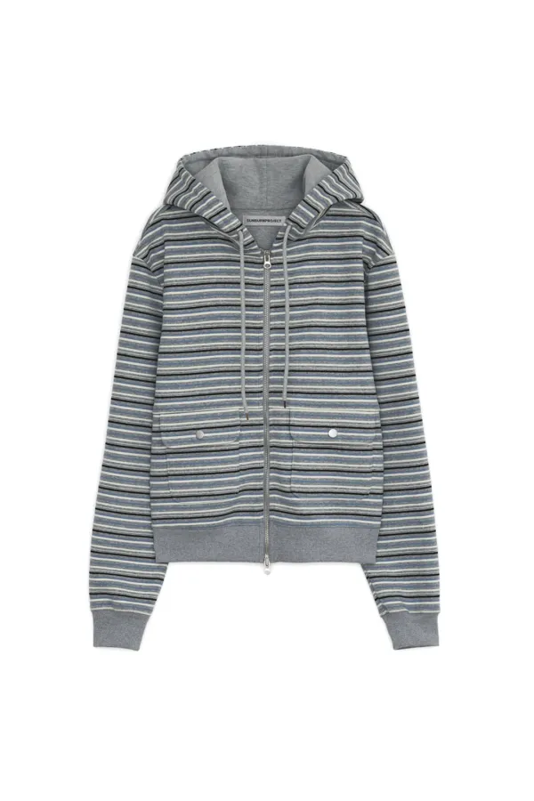STRIPE FLAP POCKET HOODIE ZIP-UP, GRAY