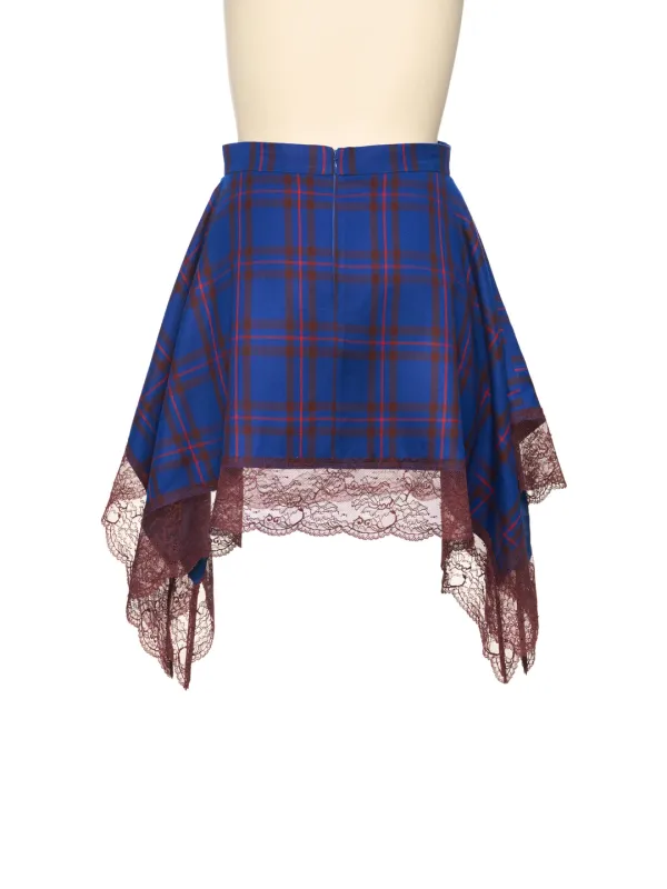 FW26 BLUE CHECK ASYMMETRIC PLEATED SKIRT