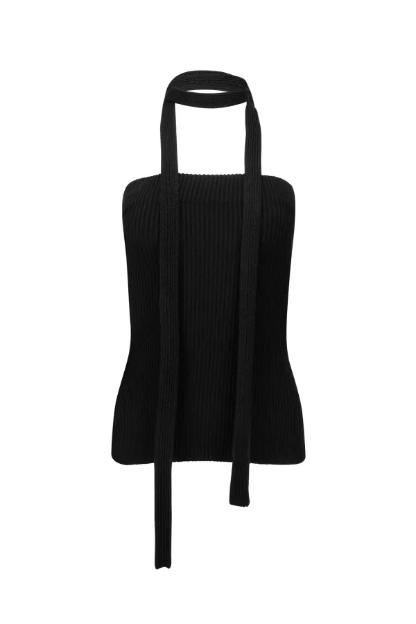 STRAP KNIT TANK TOP BLACK