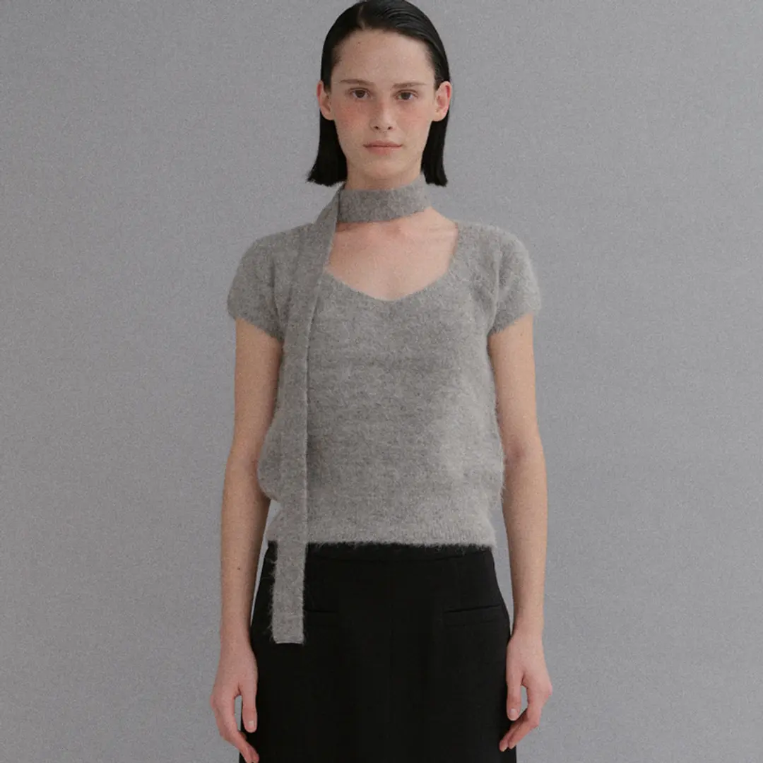 베이오드 Alpaca muffler square knit_gray 상품 이미지 2