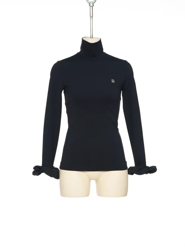 FW25 BLACK SCRUNCHIE SLEEVE JERSEY TOP