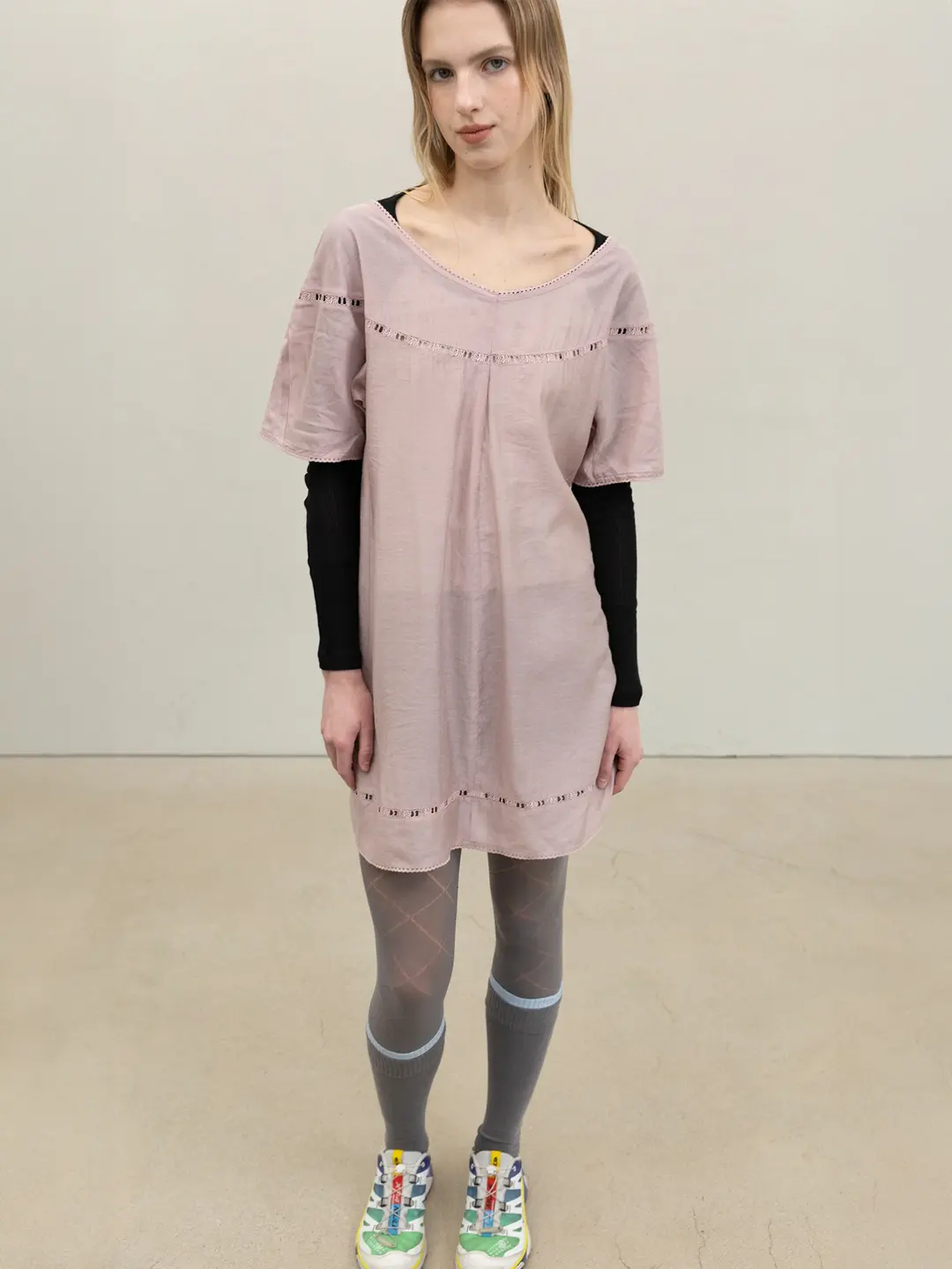 포에브 Balloon Sleeve Lace Dress - Pink 상품 이미지 2
