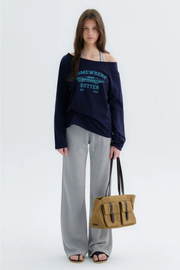 10.2 출고 Vintage Car Off Shoulder Top - Navy