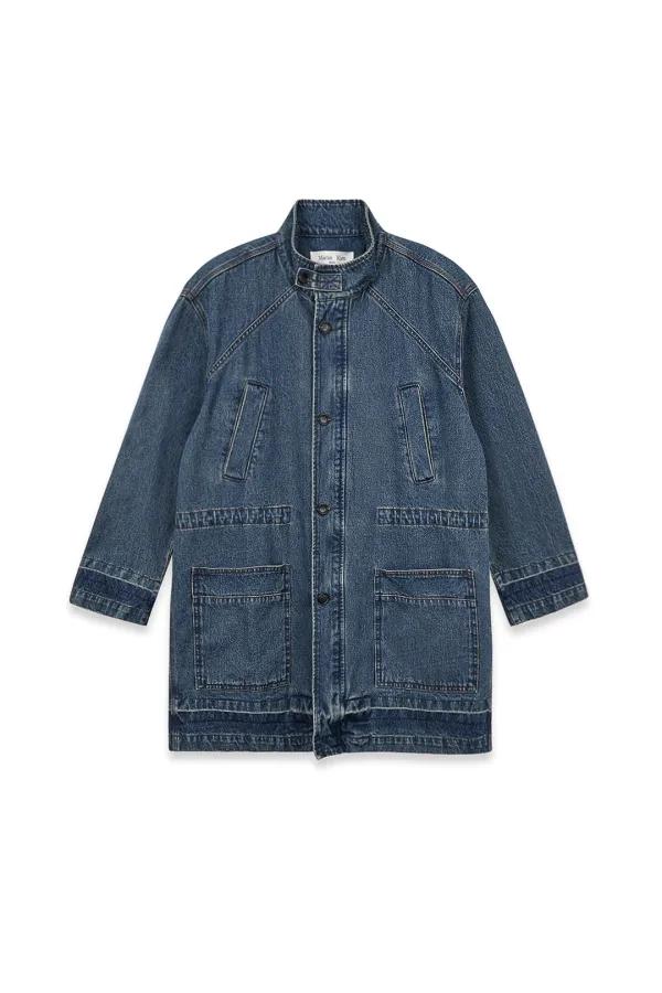 POCKET POINT MIDI DENIM JUMPER IN BLUE