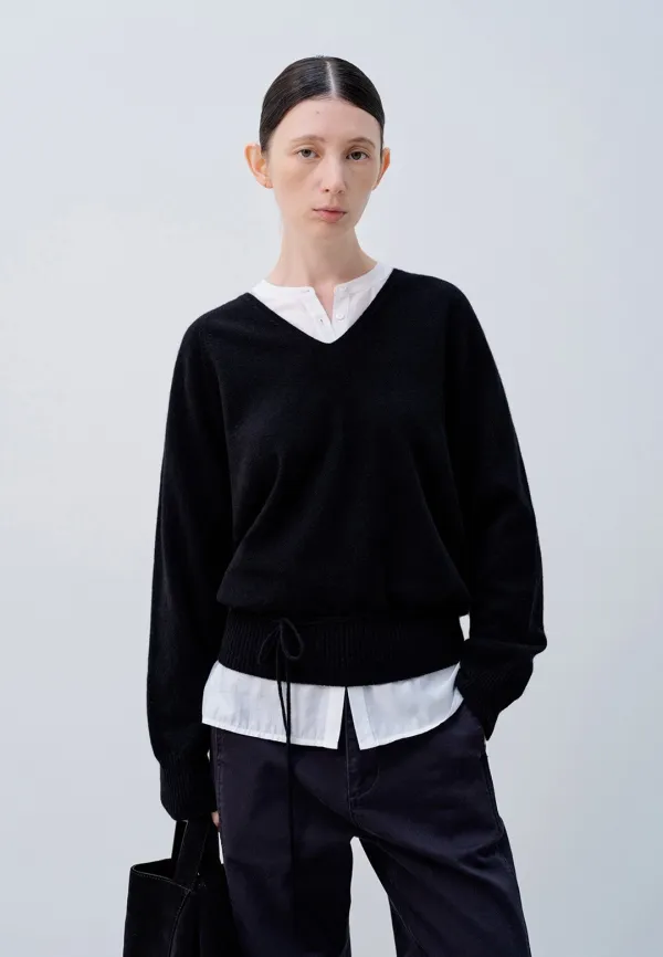 [CARRY OVER] WHOLE GARMENT V NECK KNIT_BLACK