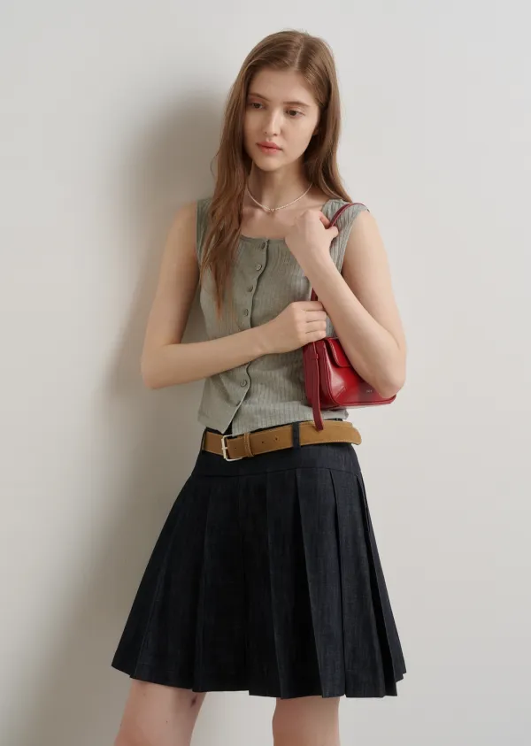 BUTTON RIBBED SLEEVELESS (ash gray)