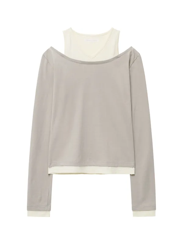 LAYERED CUTOUT T-SHIRT (LIGHT GREY)