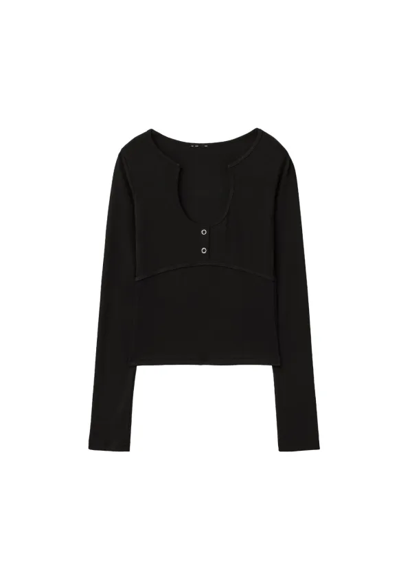 KEY HOLE NECK TOP, BLACK - bohemseo