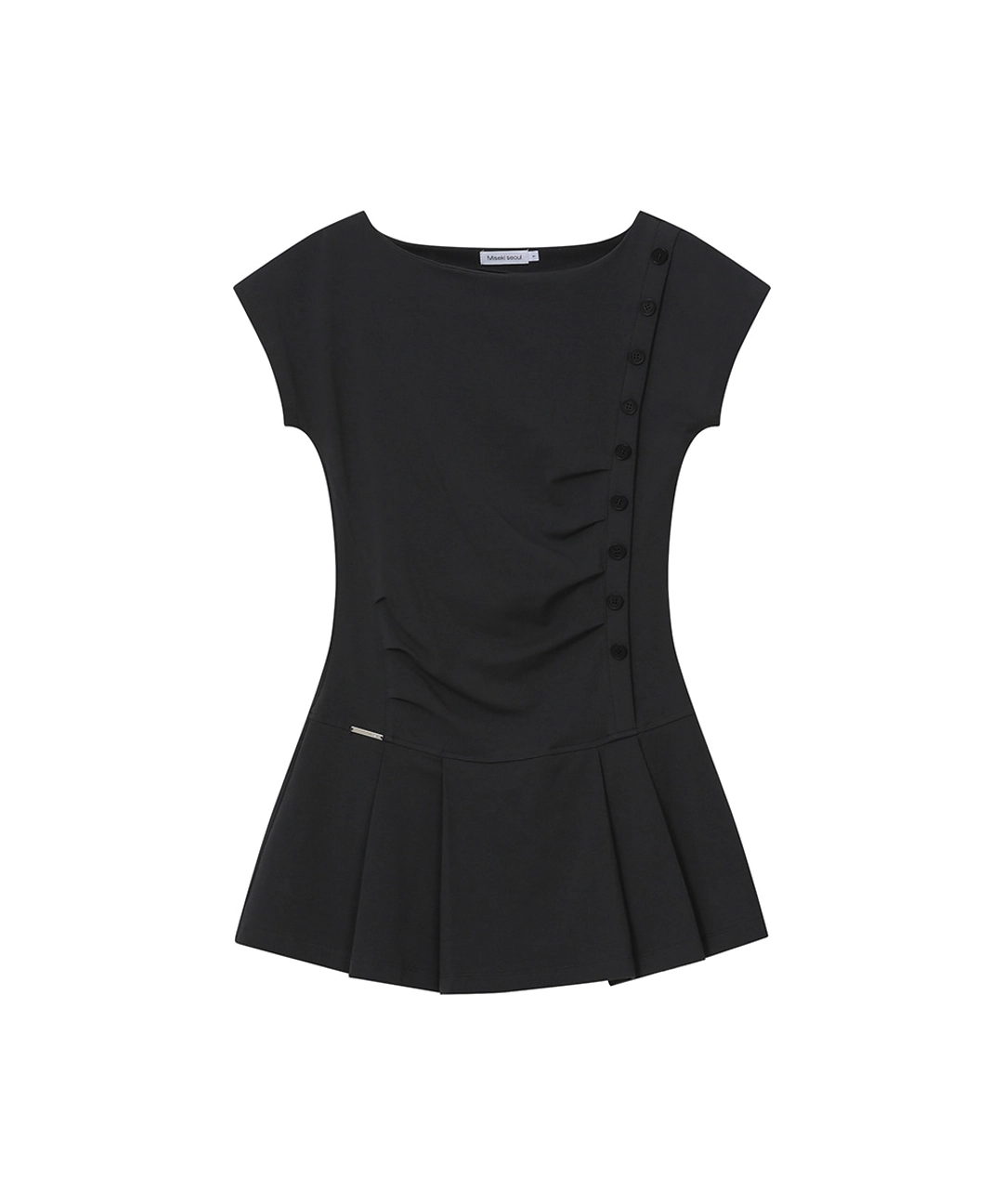 미세키서울 [레이 PICK] Pleats button mini onepiece BLACK 상품 이미지 1