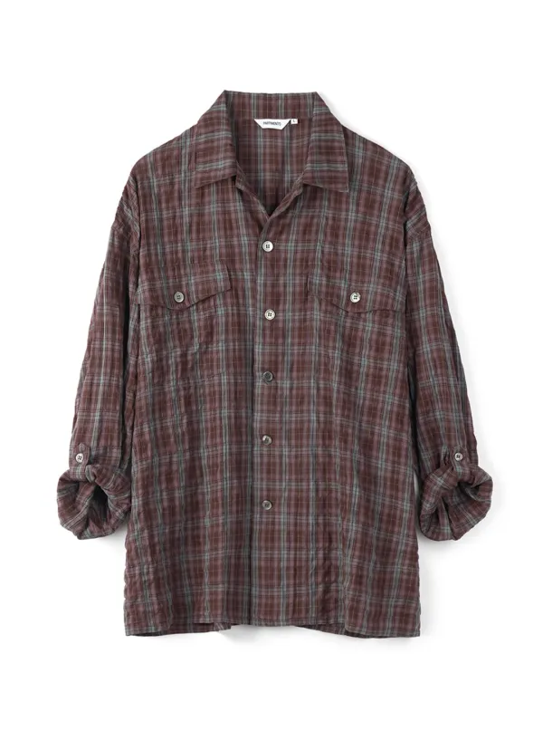 Western Wrinkle Check Roll Up Shirts_Dust Wine