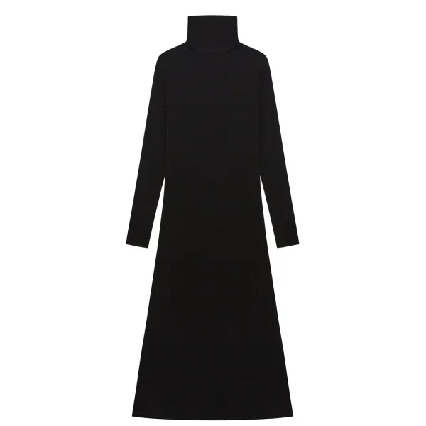 turtle neck long dress - black