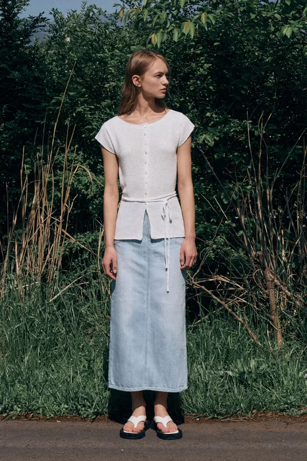 H-line Denim Long Skirt[LMBESUDN5208]-Light Blue