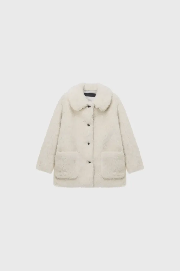Wool fluffy half coat (ivory / black)