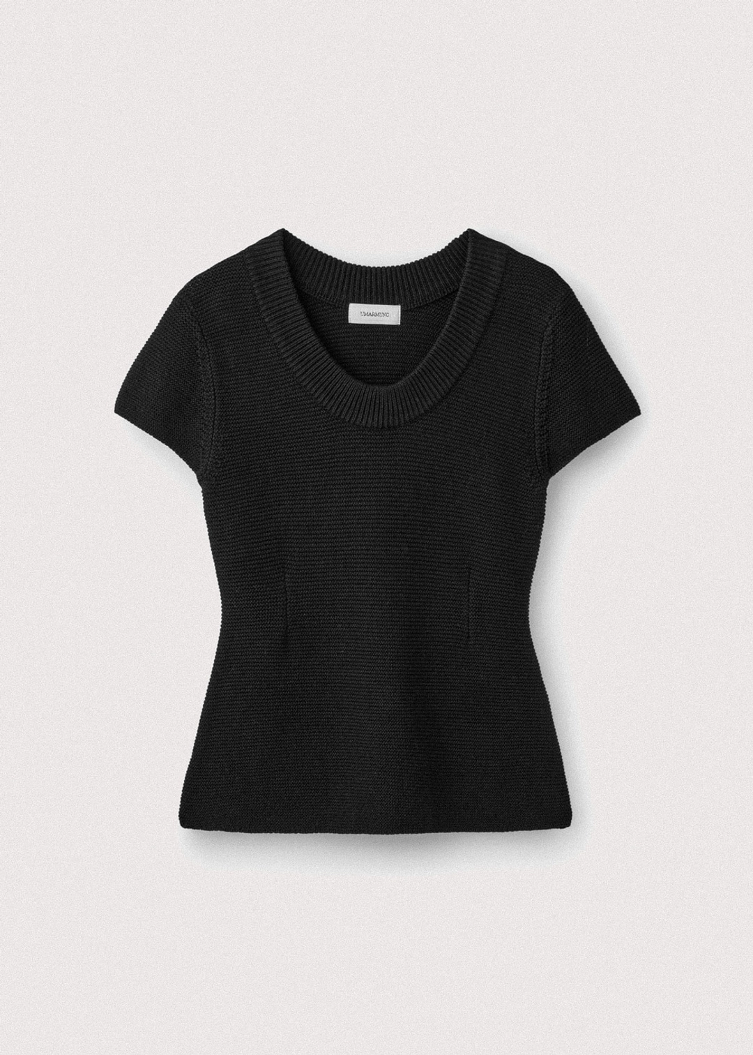 우마뭉 Korean paper yarn cap sleeve u neck pullover_Black 상품 이미지 1