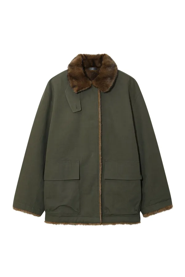 REVERSIBLE FAUX FUR JACKET [KHAKI]