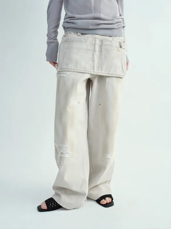 Apron Double Knee Pants [Beige]