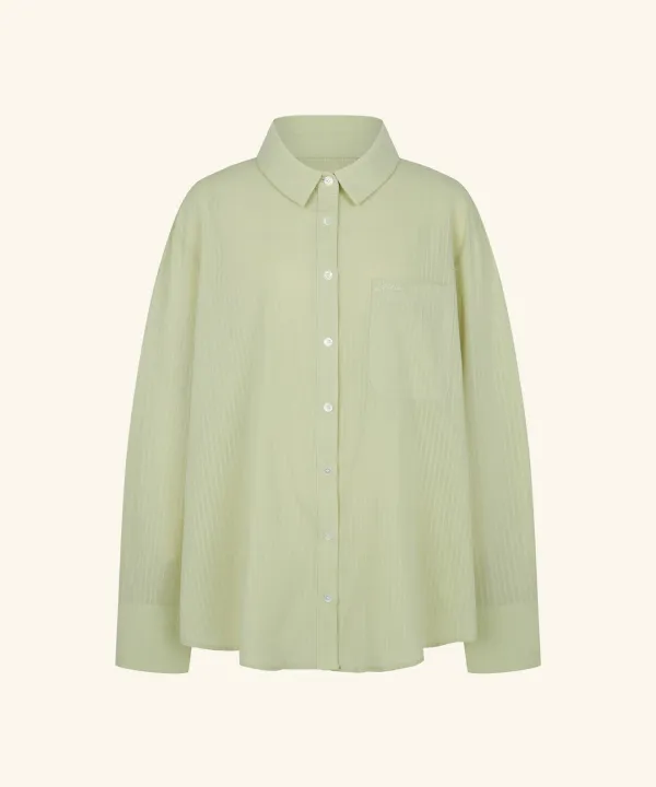 Letters Sheer Stripe Shirt (Olive)