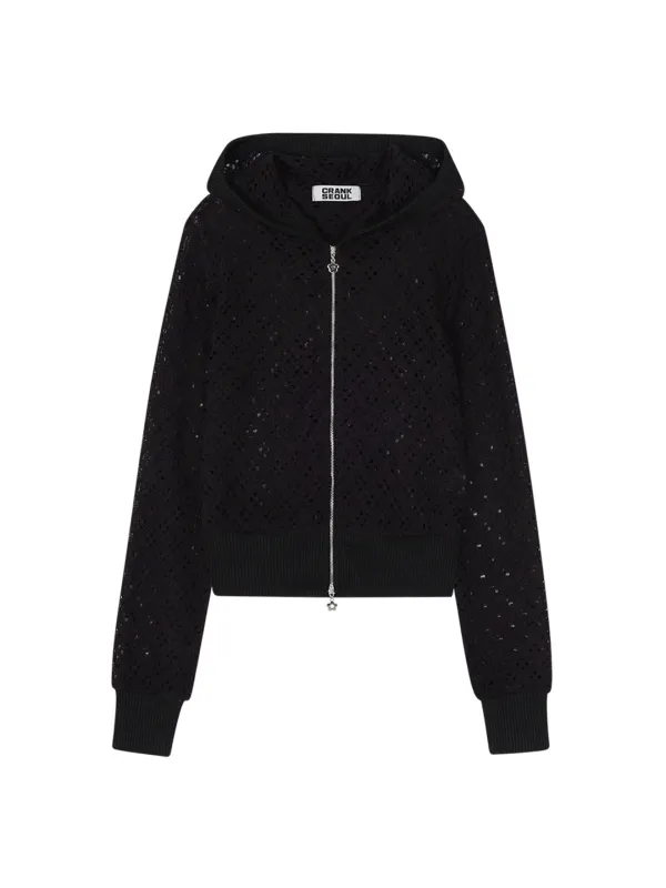 PUNCHING KNIT HOODIE_BLACK