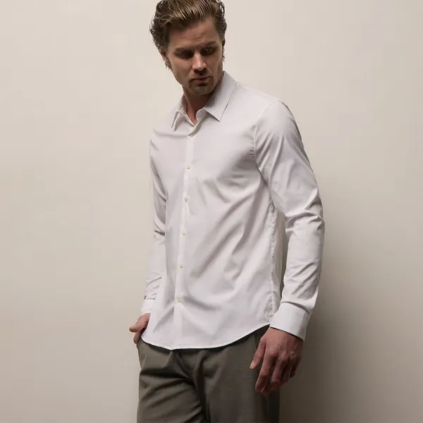 Matte Stretch Poplin Dress Shirt - White