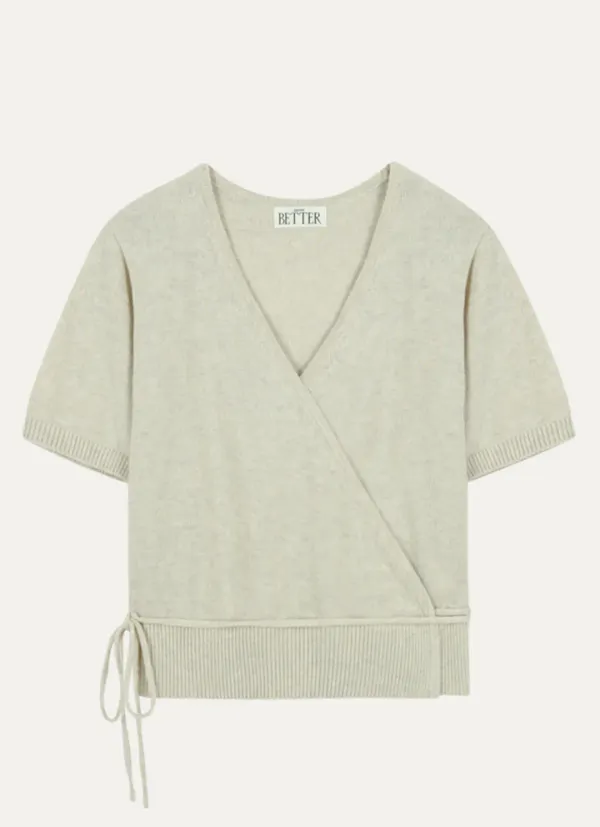 V-neck wrap half sleeved cardigan_Oatmeal
