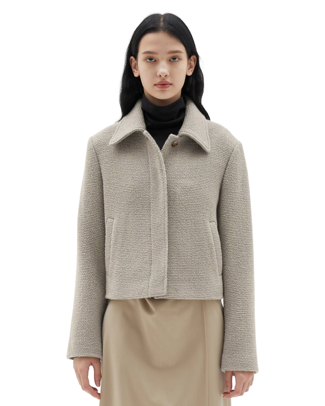 브라운야드 W Wool Blend Jacket, Dark Beige 상품 이미지 2
