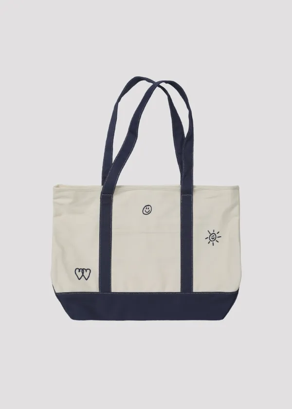 CANVAS SHOULDER BAG ECRU NAVY
