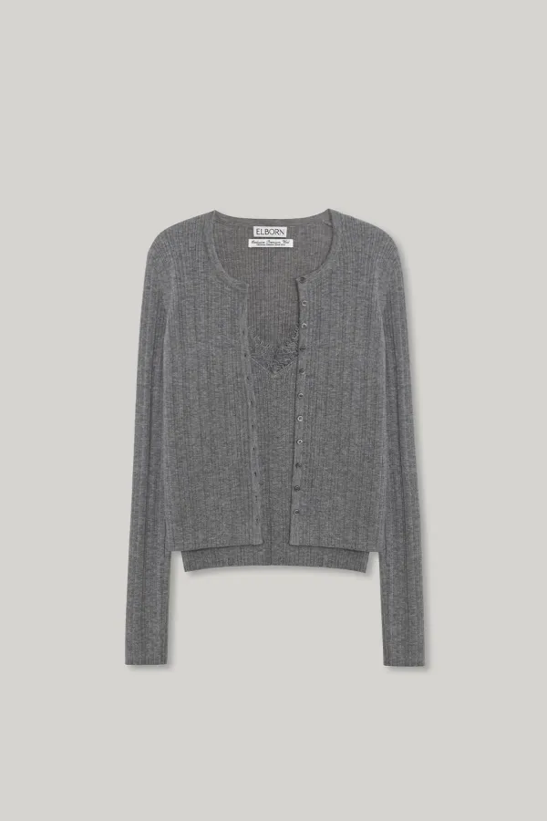 Lace Wool Knit Cardigan Set-up