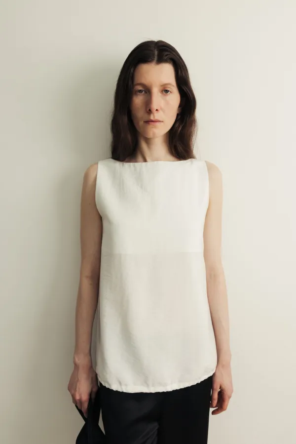 Two-Way String sleeveless Blouse _white