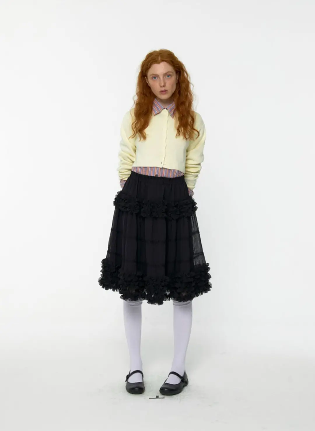 루루서울 Coy Cancan Frill Midi Skirt (Black) 상품 이미지 2