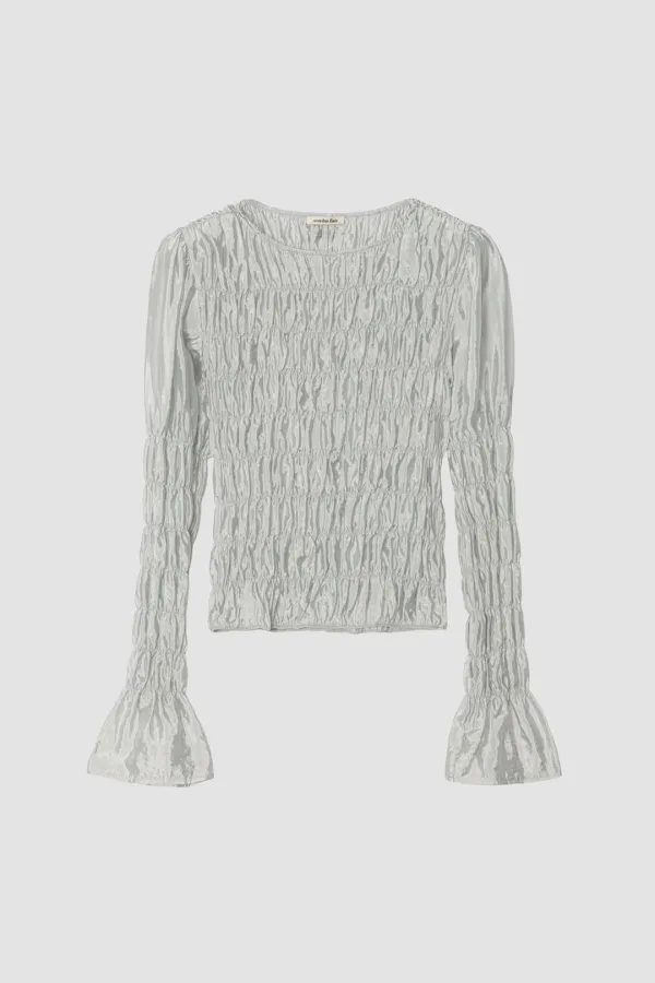 SMOCKED PUFF BLOUSE_LIGHT GREY