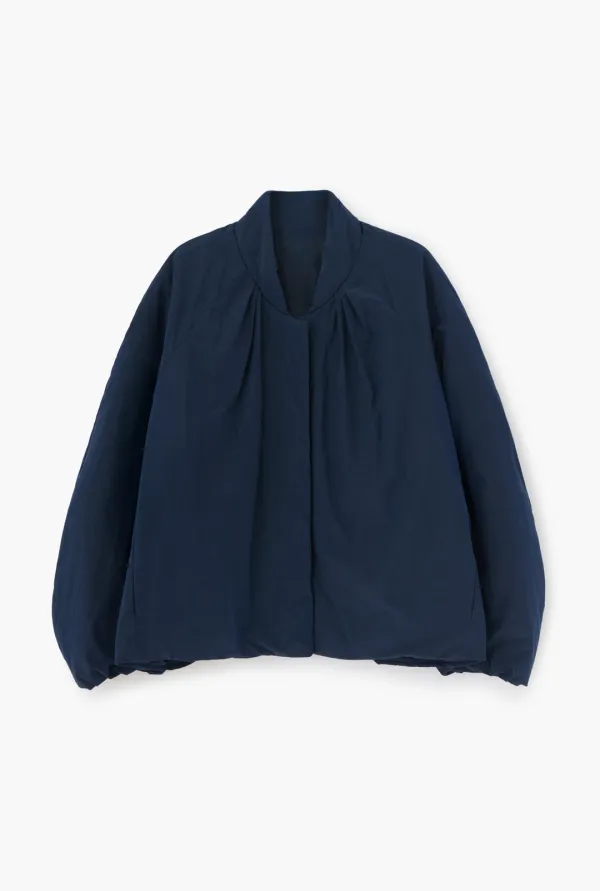 CURVED SHIRRING PUFF JACKET (NAVY)