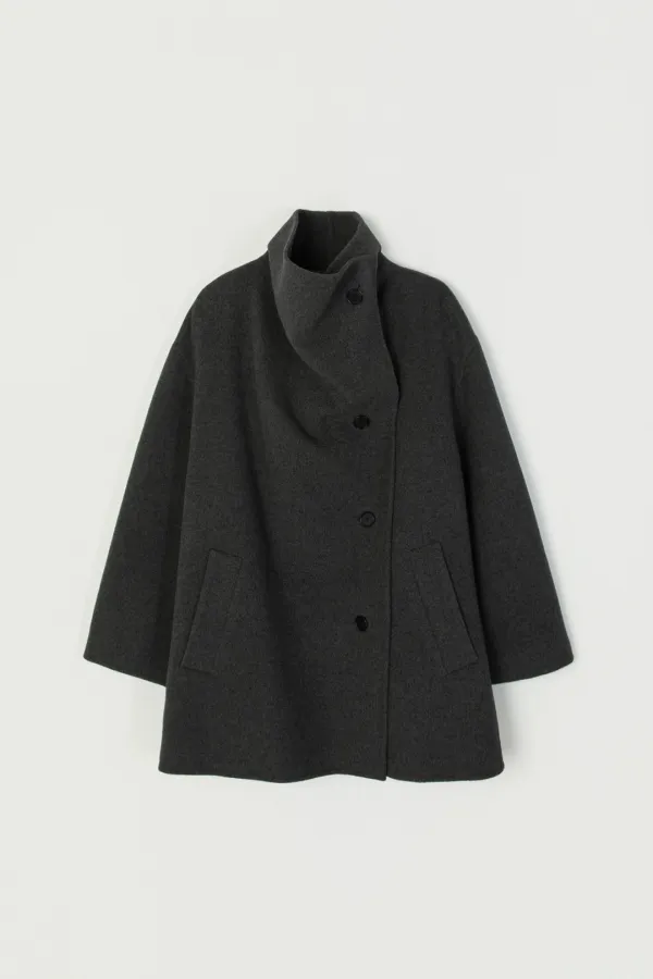 BERNE CASHMERE HIGH-NECK HANDMADE COAT_CHARCOAL