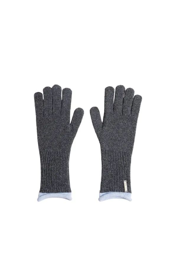 COLOR-BLOCK CUFF GLOVES FOR WOMEN IN GREY