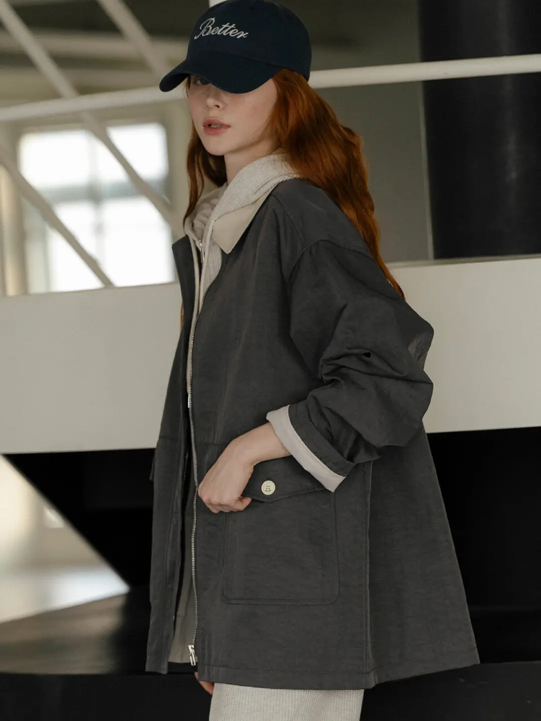 노운베러 Rainy coloring nylon half jumper_Charcoal 상품 이미지 1