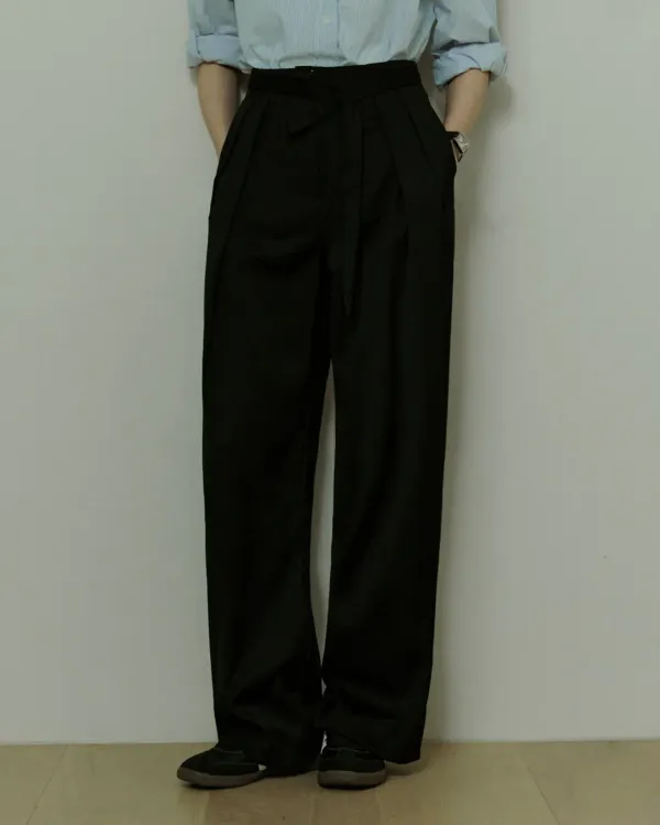 Two button belt straight slacks - black