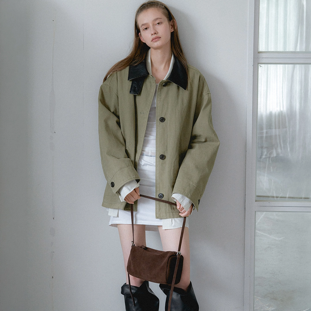 아뜰리에 나인 (CT-1486)LEATHER COLLAR QUILTED WORK COAT 상품 이미지 1