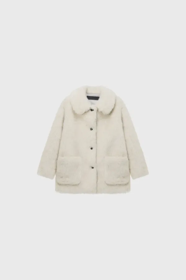 Wool fluffy half coat (ivory / black)