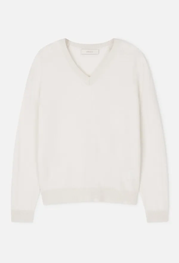 Cashmere V-Neck Knit (Ivory)