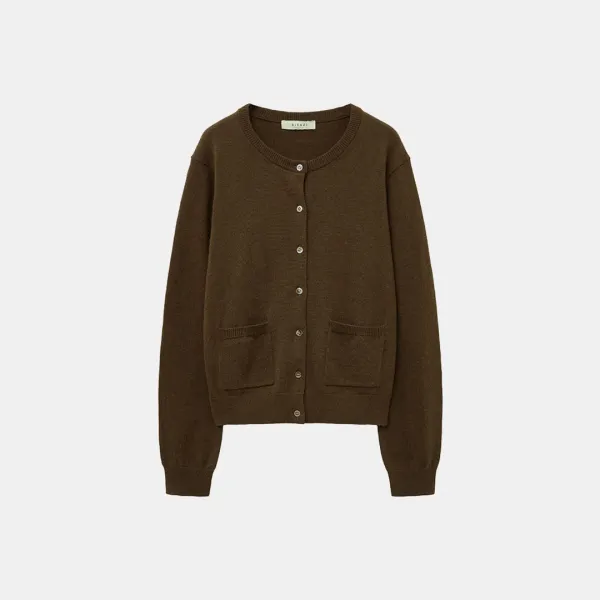 SIKN2150 울 블렌드 코어 니트 가디건_Khaki brown