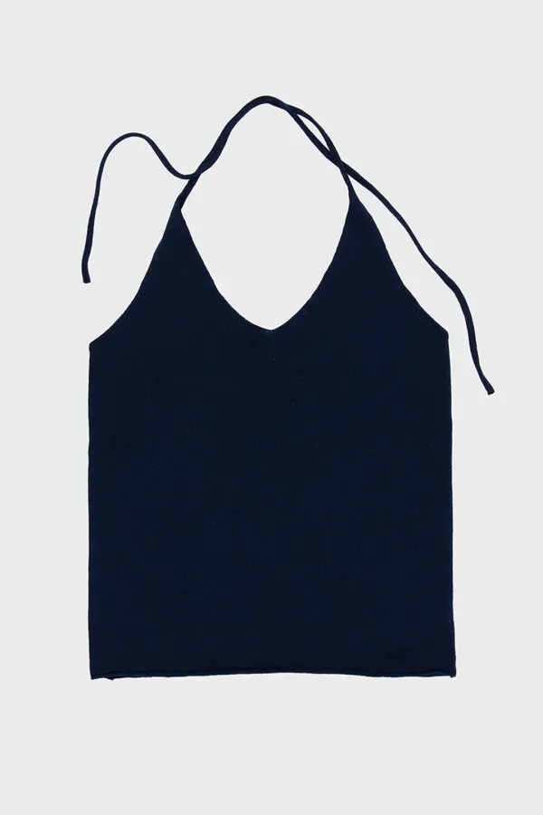 V-neck backless knit top _Navy