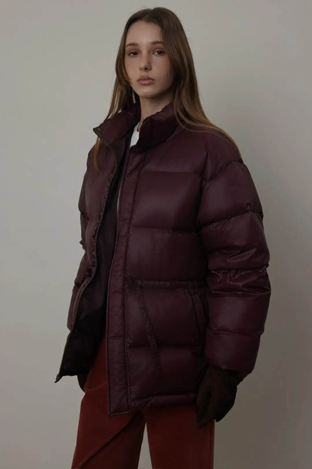 퀸스래빗 Middle Drawstring Duck Down Jumper-BURGUNDY 상품 이미지 3
