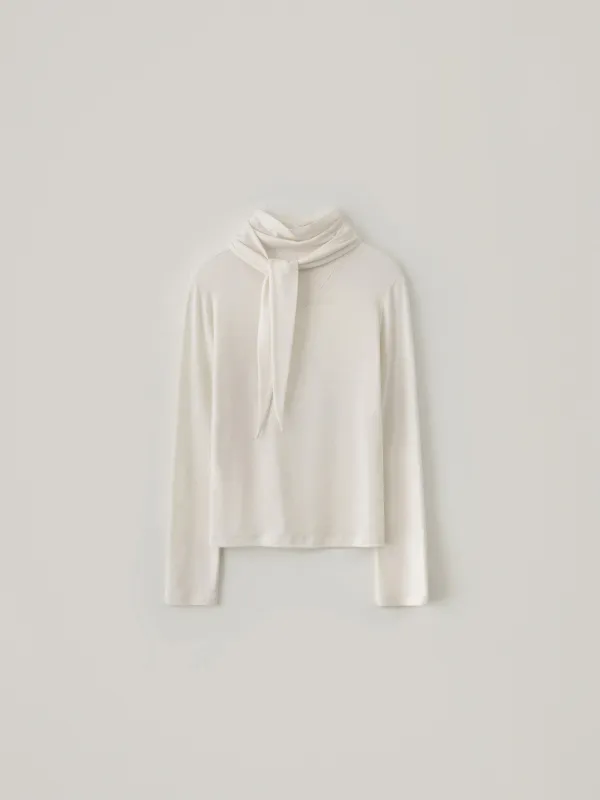 Wool Tie Neck Top - Ivory