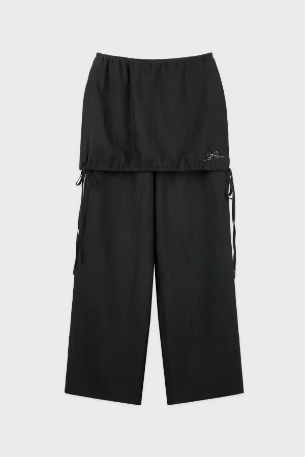Drawstring Layered Skirt Pants (Deep Grey)