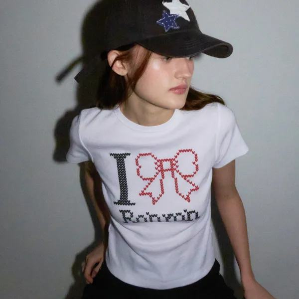 I RIBBON SLIM CROP T SHIRTS WHITE