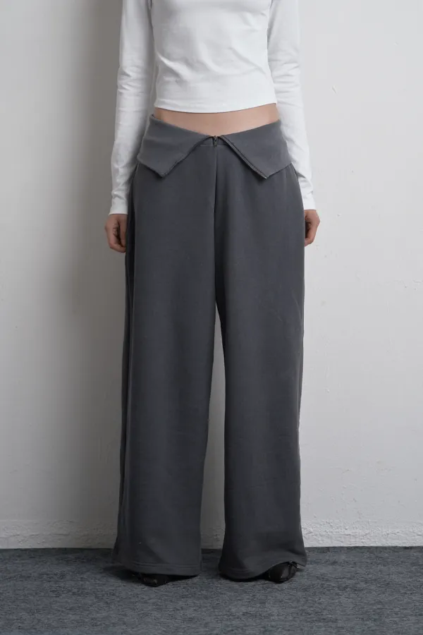 FOLD ZIPPER WIDE SWEATPANTS ASH BLUE